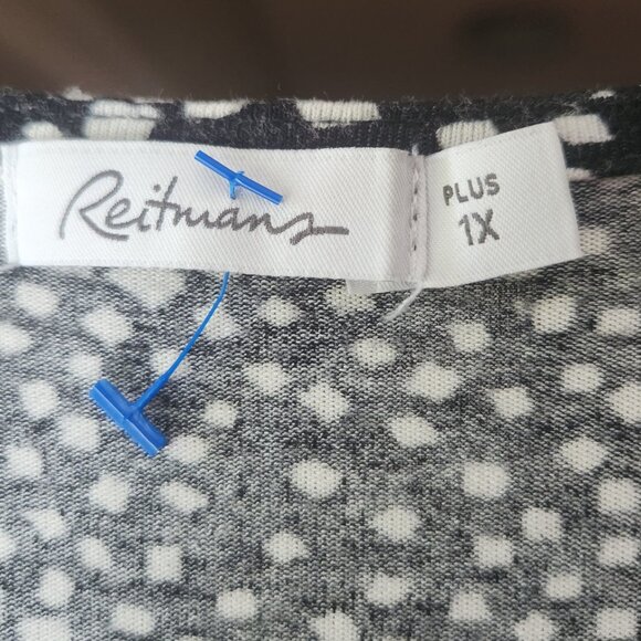 N28 Sexy Plunging Neckline classic black & white Blouson sleeve Reitman's Sz 1X - Picture 6 of 10